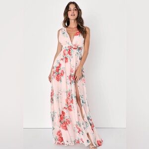 Lulu's Pink and Red Floral Maxi Dress